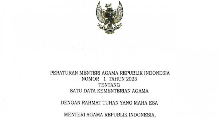 PMA RI No 1 Tahun 2023 Tentang Satu Data Kementerian Agama